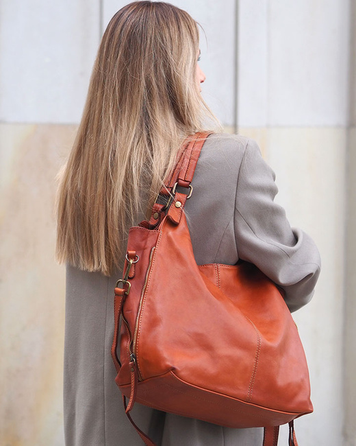 Torba skórzana wysokogatunkowa na ramię styl miejski shoulder leather bag - MARCO MAZZINI camel