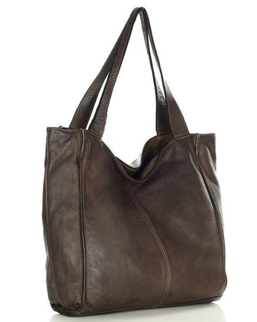 MARCO MAZZINI Torebka miejski shopper bag skóra naturalna handmade ciemny brąz caffe