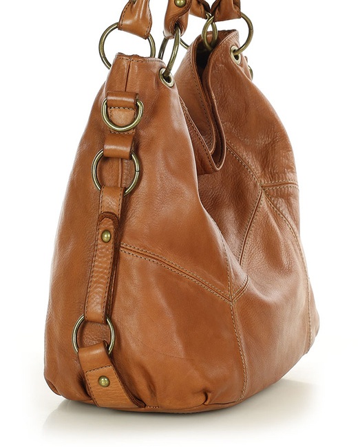 MARCO MAZZINI Miejska torebka skórzana na ramię city sholder handmade bag brąz camel