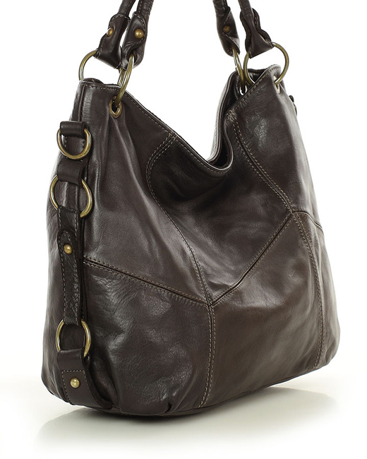 MARCO MAZZINI Miejska torebka skórzana na ramię city sholder handmade bag brąz caffe