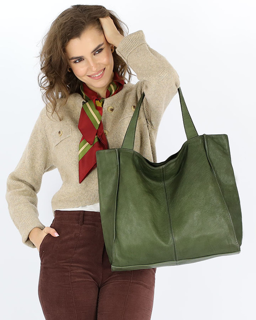 MARCO MAZZINI Torebka miejski shopper bag skóra naturalna handmade zielony