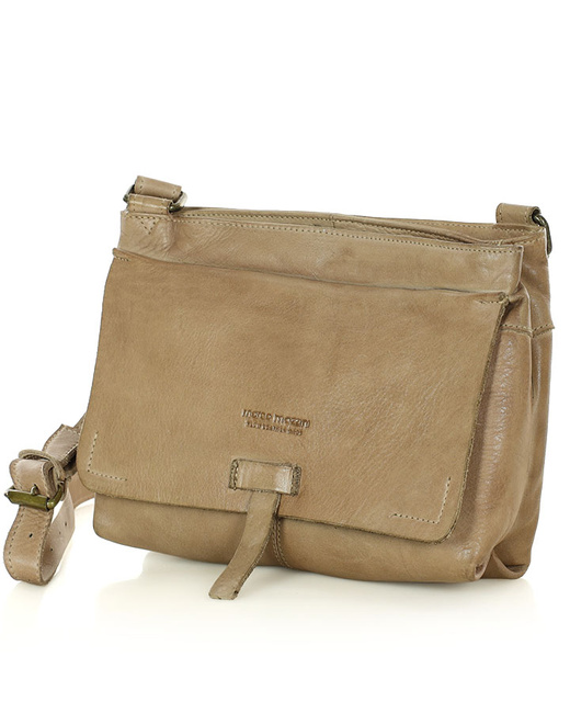 Torebka skórzana listonoszka damska messenger bag - MARCO MAZZINI beżowa