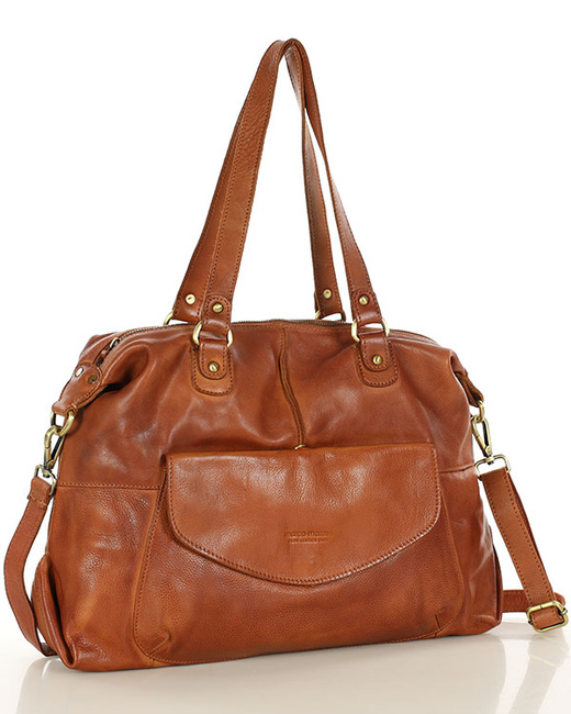 Shopper bag torebka skórzana A4 do pracy - MARCO MAZZINI brąz camel