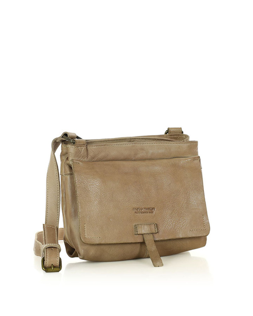 Torebka skórzana listonoszka damska messenger bag - MARCO MAZZINI beżowa
