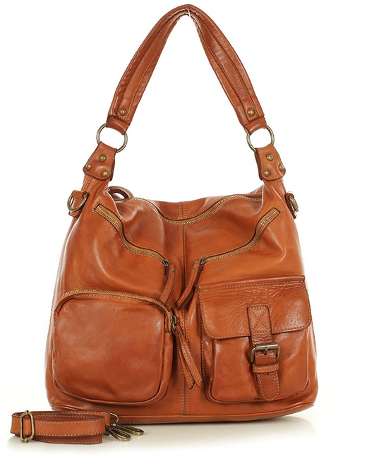 Torebka skórzana na ramię pockets old pelle lavata - MARCO MAZZINI brąz camel
