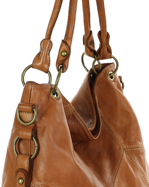 MARCO MAZZINI Miejska torebka skórzana na ramię city sholder handmade bag brąz camel