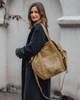 Torba skórzana zamszowa shopper z kieszeniami - It bag MARCO MAZZINI beżowa